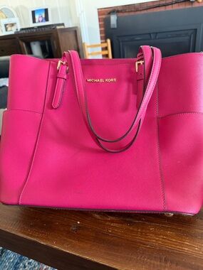 Michael Kors Hot Pink Saffiano Tote with Gold Hardware